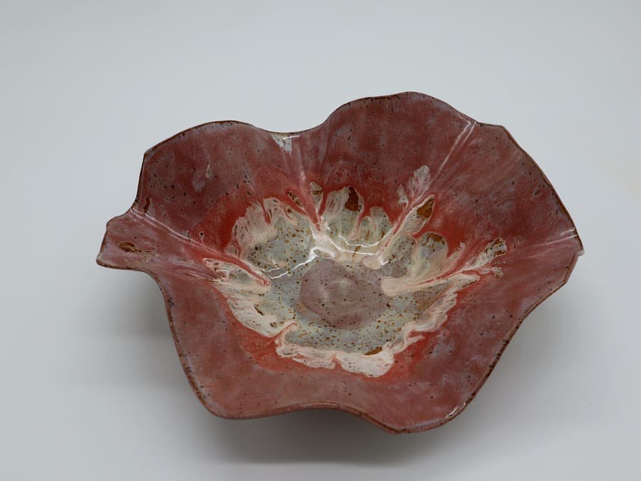 Handthrown petal bowl in rose glaze by Silly Goose Pottery