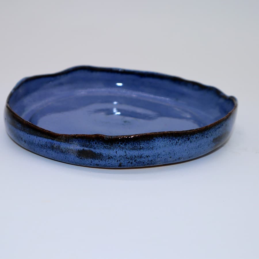 Handthrown midnight plate in deep blue glaze